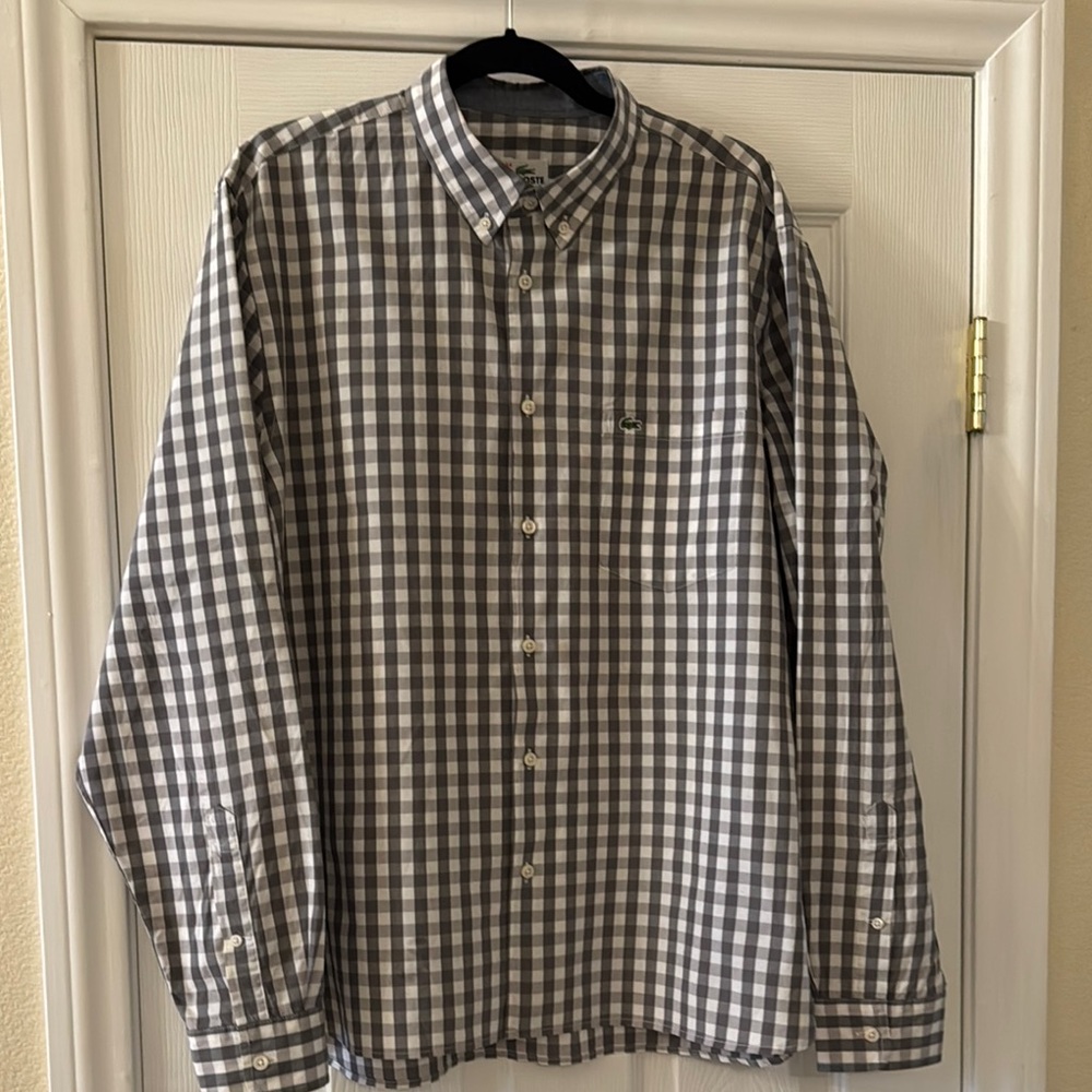Lacoste MENS Gray Button Down Shirt sz 44 or XL